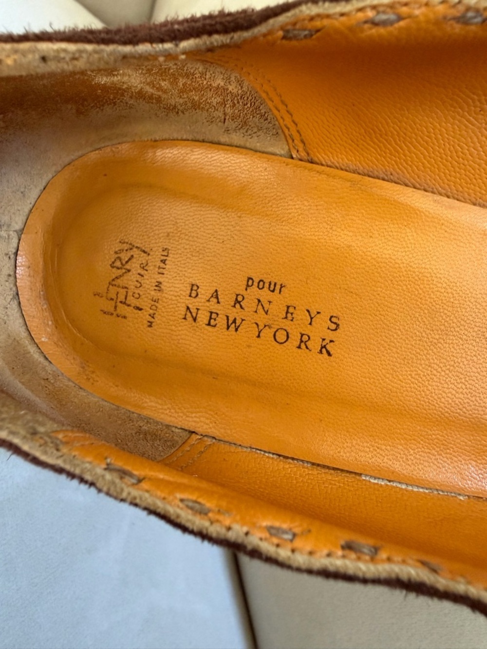 Henry Cuir Barneys New York Brown Suede Wedges Slip On Shoes Bow-Detail Vtg Y2K8 - Picture 5 of 10